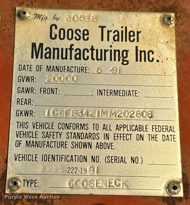 image for item MT9018 1991 Coose equipment trailer