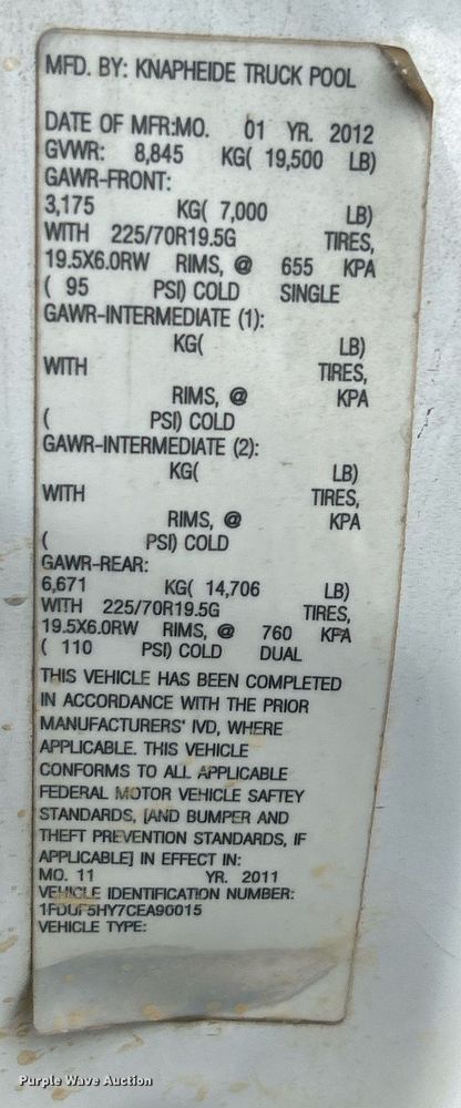 image for item NJ9563 2012 Ford F550 Super Duty XL utility / service truck