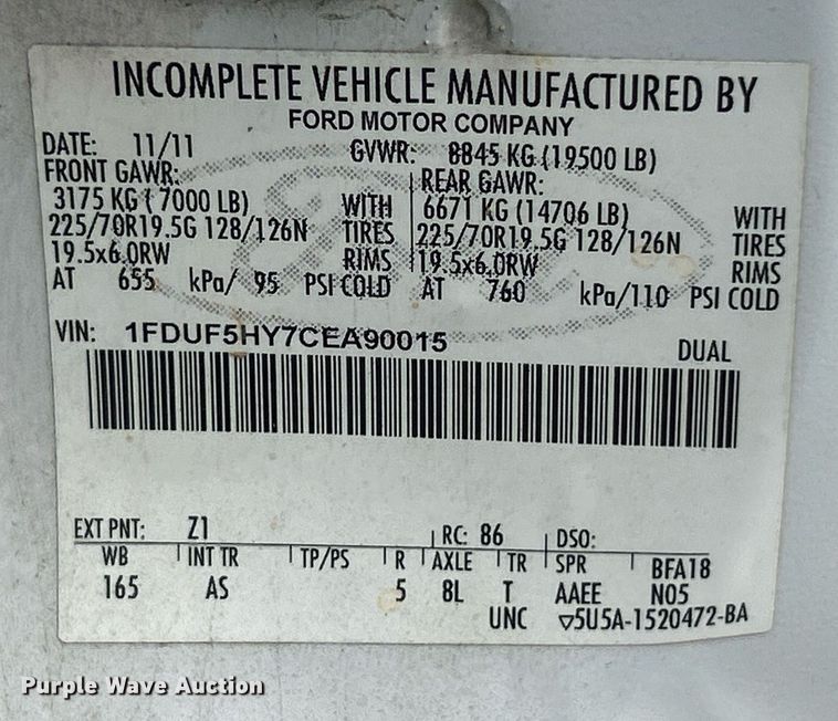 image for item NJ9563 2012 Ford F550 Super Duty XL utility / service truck