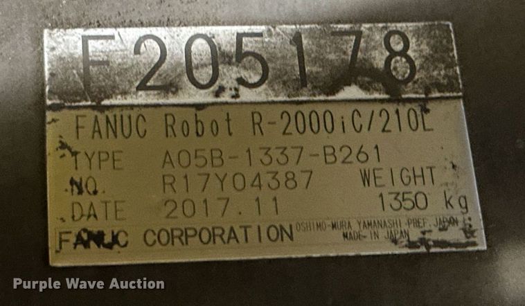 image for item NQ9082 (2) 2017 Fanuc R-2000iC six-axis robots