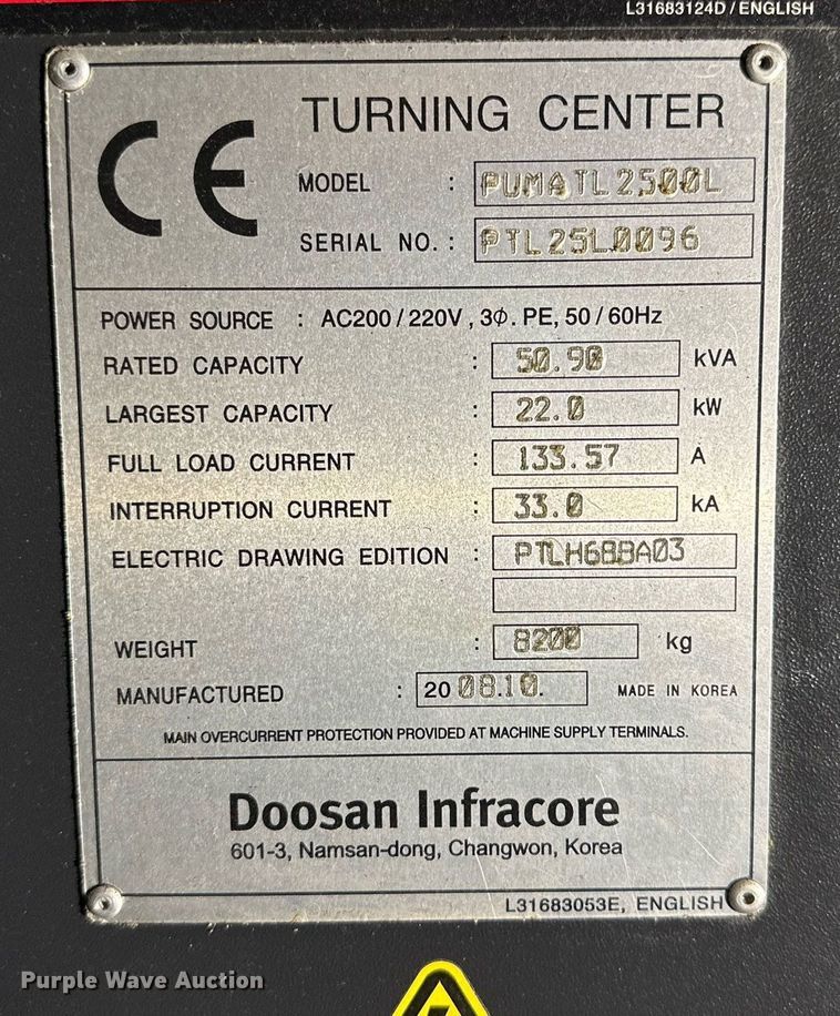image for item NQ9084 2008 Doosan Puma TL2500L CNC lathe