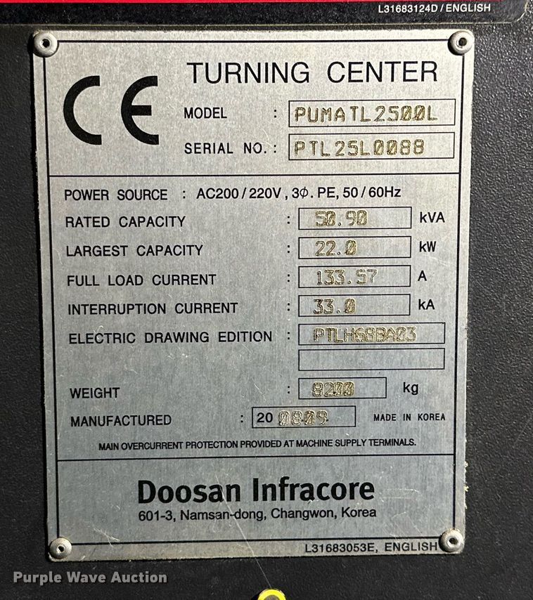 image for item NQ9086 2008 Doosan Puma TL2500L CNC lathe
