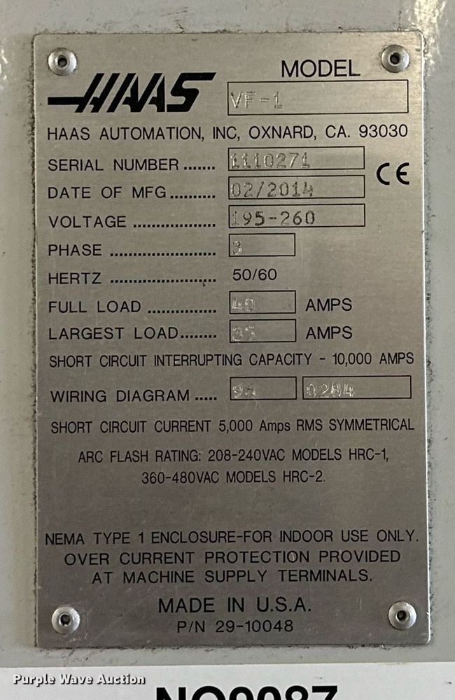 image for item NQ9087 2014 Haas VF 1 CNC mill