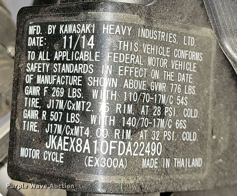 image for item OH9367 2015 Kawasaki Ninja EX300 motorcycle