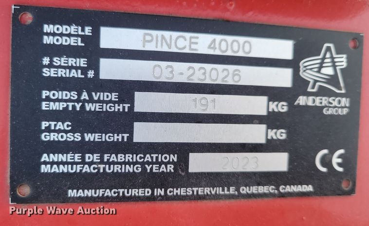 image for item OH9401 2023 Anderson  Pince 4000 skid steer bale grabber
