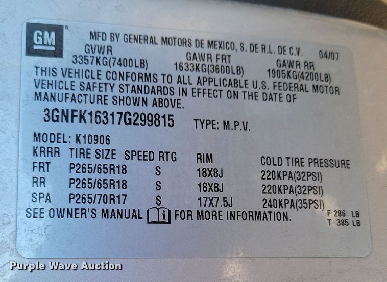 image for item OH9409 2007 Chevrolet  Suburban  SUV
