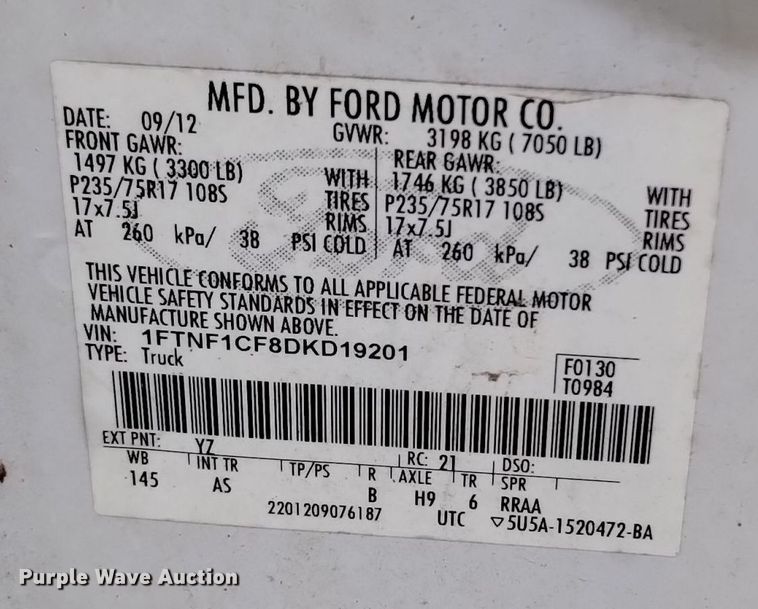 image for item OJ9901 2013 Ford  F150 pickup truck