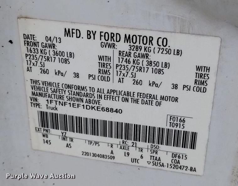 image for item OJ9903 2013 Ford F150 pickup truck