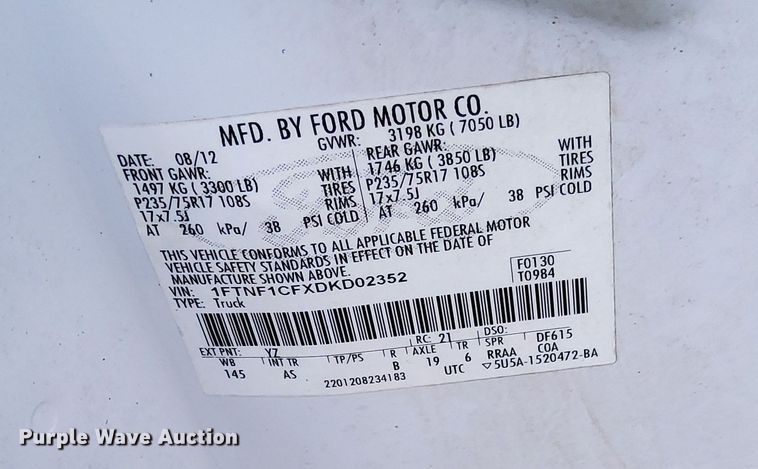 image for item OJ9905 2013 Ford  F150 pickup truck