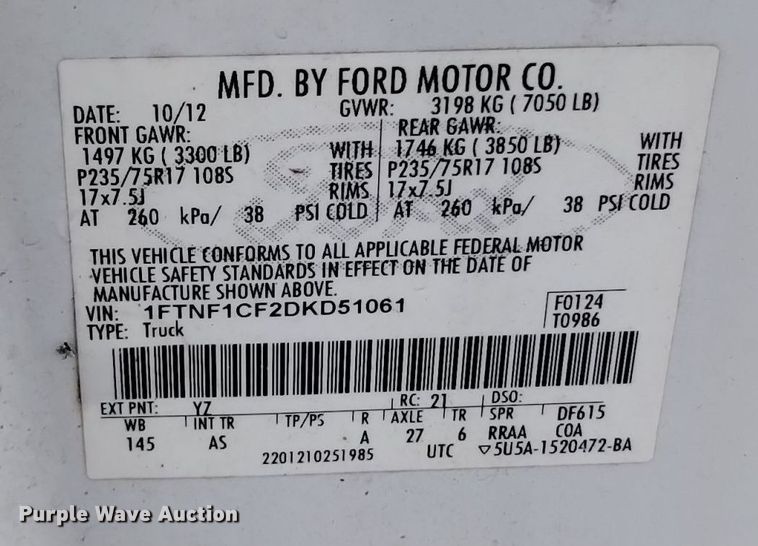 image for item OJ9911 2013 Ford  F150 pickup truck