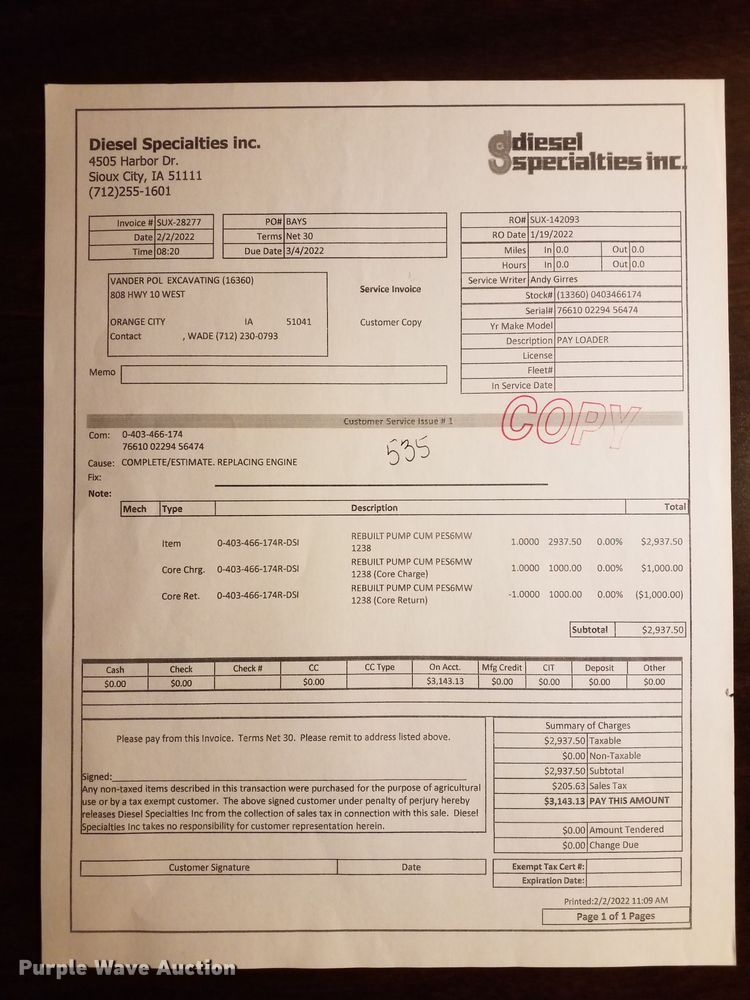 image for item DN3628 1998 Case 721B wheel loader