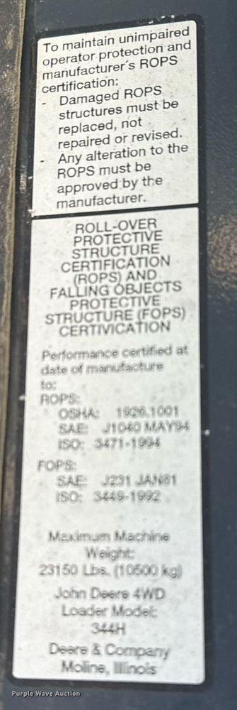 image for item DO7635 2000 John Deere 344H wheel loader