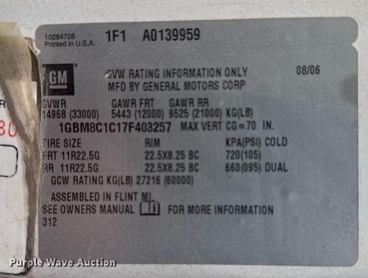 image for item DO7660 2007 Chevrolet C8500 dump truck