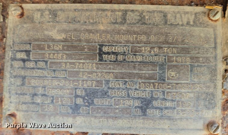 image for item DP6724 1970 Lorain  L36M crane