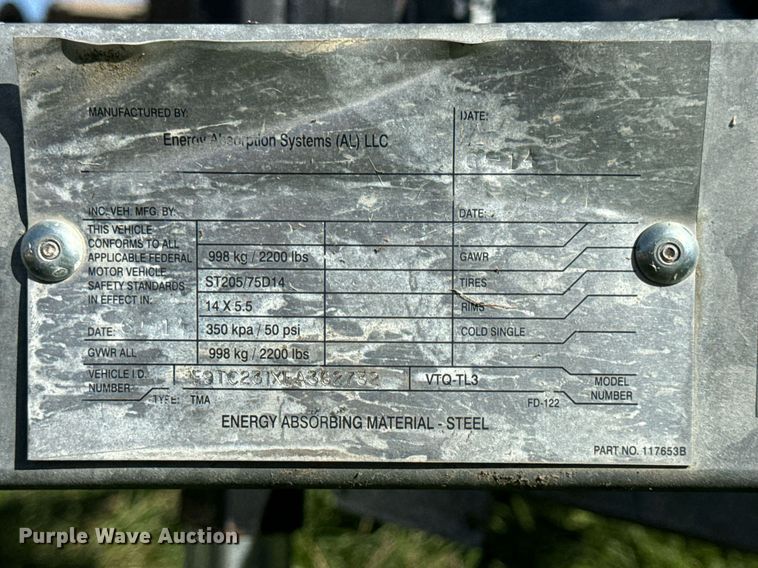 image for item DP6761 2014 Vorteq VTQ-TL3 crash attenuator trailer