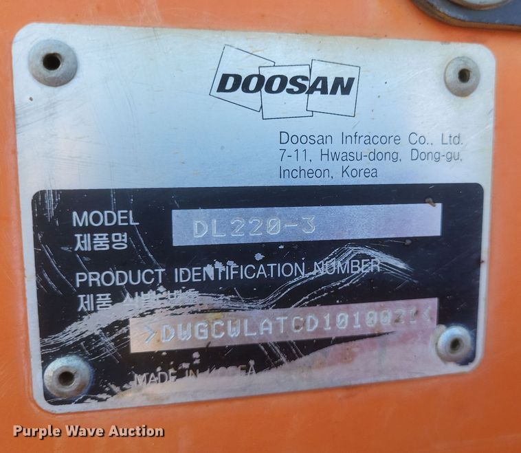 image for item DQ3749 2013 Doosan DL220-3 wheel loader