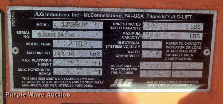 image for item DQ3798 2008 JLG 1350 SJP boom lift