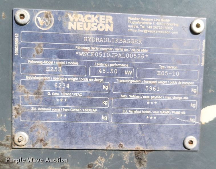 image for item DQ3799 Wacker Neuson  EZ53 mini excavator