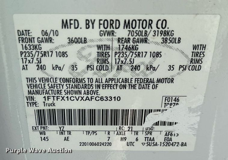 image for item DS3155 2010 Ford F150 SuperCab pickup truck