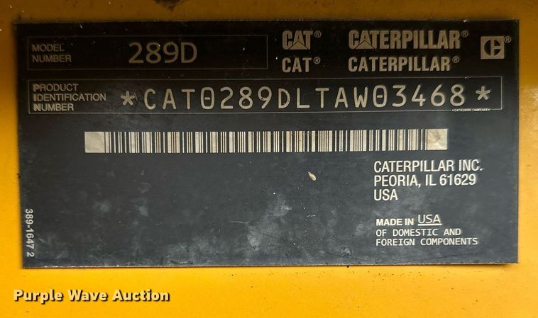 image for item DS3157 2015 Caterpillar 289D tracked skid steer loader