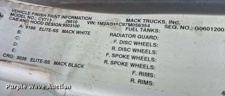 image for item DS3160 2007 Mack CV713 dump truck