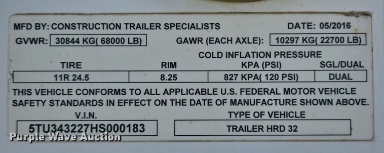 image for item DT5349 2017 Construction Specialists Trailers end dump trailer