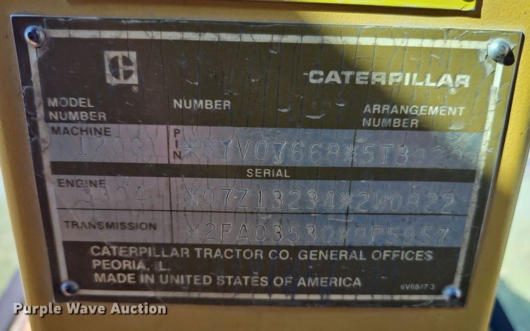 image for item DT7564 1985 Caterpillar 120G motor grader