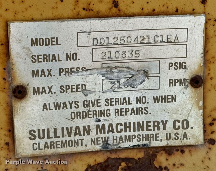image for item DU9634 1987 Sullivan Machinery D01250421C1EA air compressor