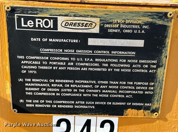 image for item DU9635 1990 Le Roi Dresser air compressor