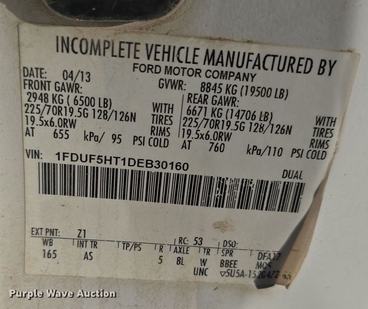 image for item DV0033 2013 Ford F550 Super Duty XL utility / service truck