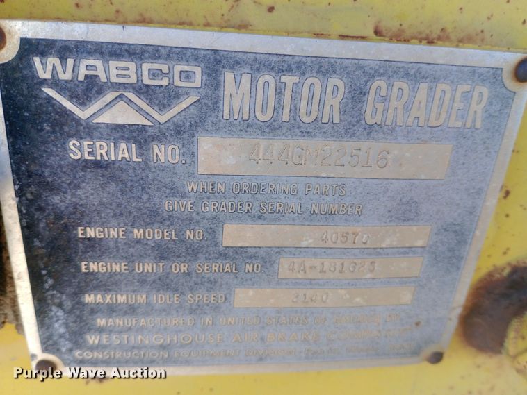 image for item DW0874 1972 Wabco 444 rigid frame motor grader