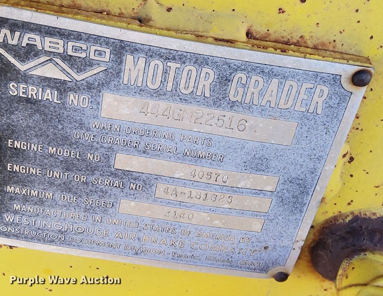 image for item DW0874 1972 Wabco 444 rigid frame motor grader