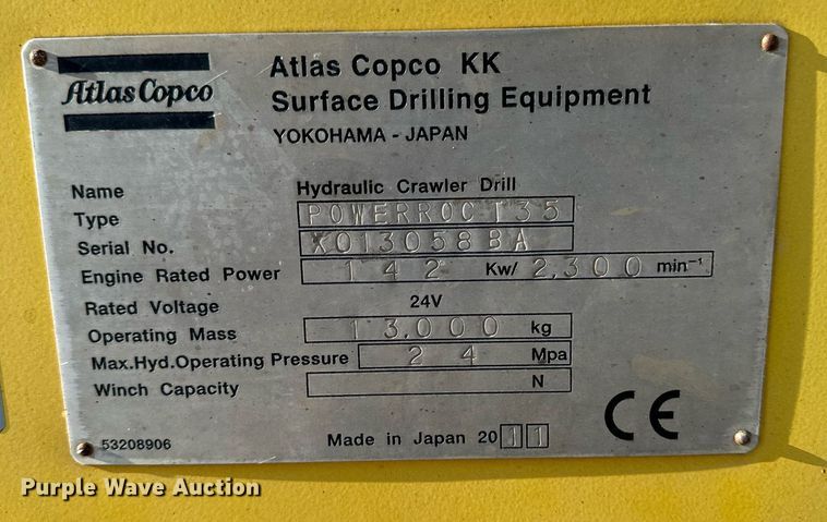 image for item DW2424 2011 Atlas Copco PowerROC T35 surface drilling rig