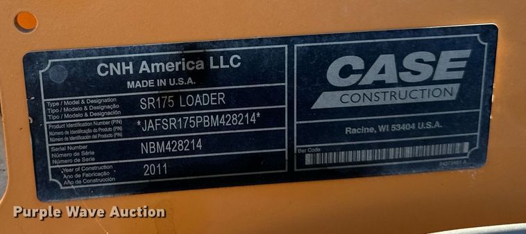 image for item DW2430 2011 Case SR175 skid steer loader