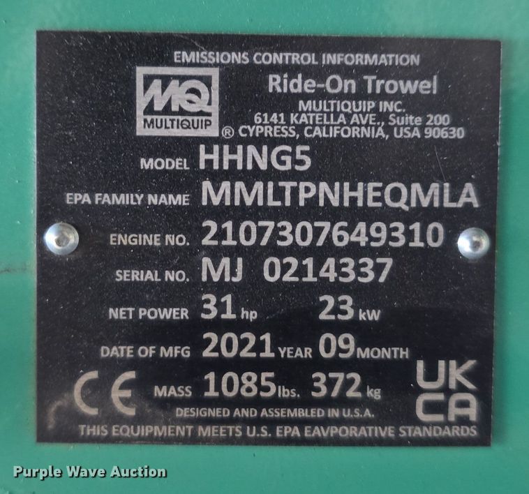 image for item DW3919 2021 MultiQuip HHNG5 power trowel