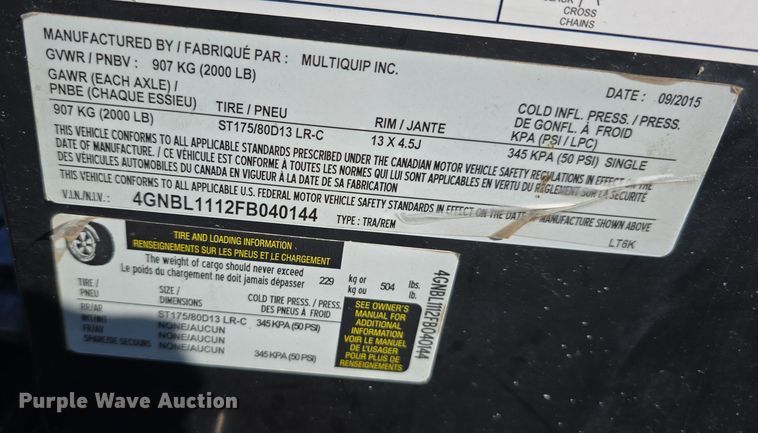 image for item DW3922 2015 Multiquip LT6K light plant