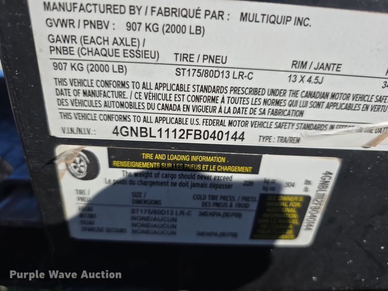 image for item DW3922 2015 Multiquip LT6K light plant