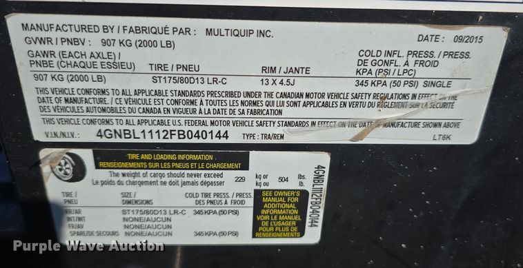 image for item DW3922 2015 Multiquip LT6K light plant