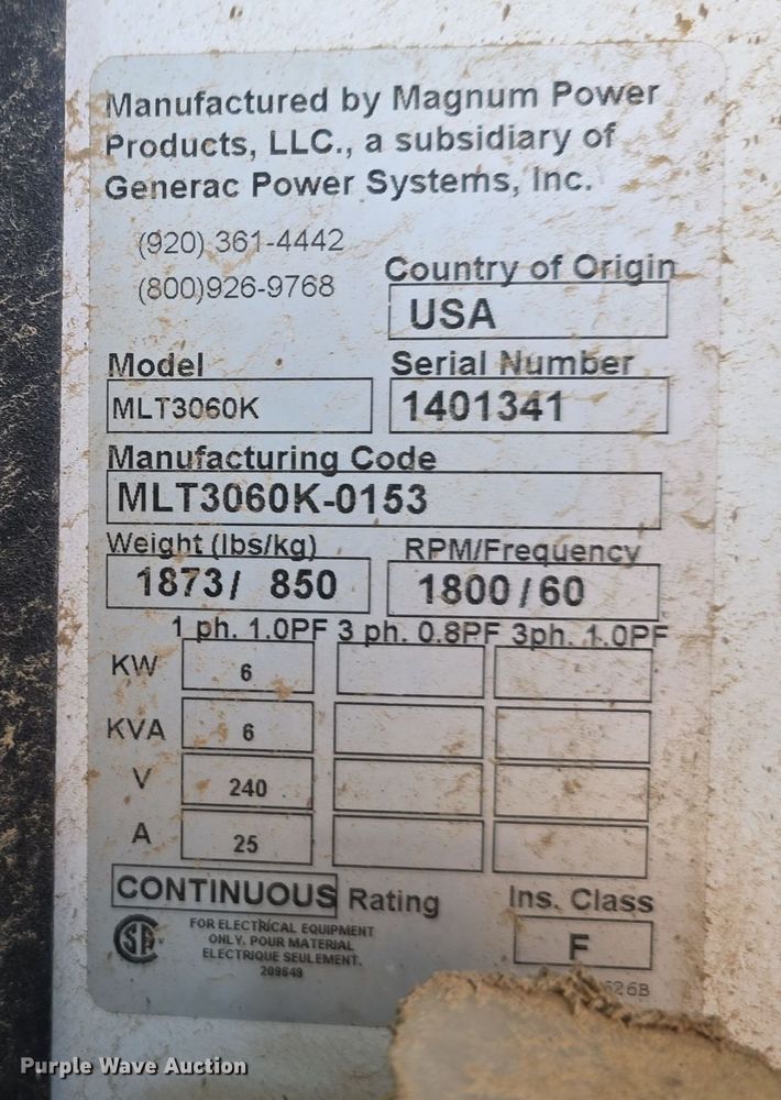 image for item DW3925 2014 Magnum Power MLT3060K light plant