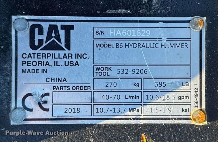 image for item EG2288 2018 Caterpillar B6 breaker