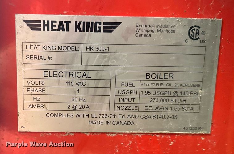 image for item EG6996 2018 Heat King HK300 ground heater