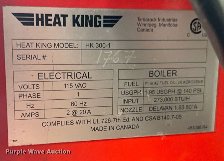 image for item EG6997 2018 Heat King HK300 ground heater