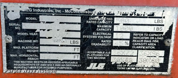image for item EH7260 2007 JLG 600S boom lift