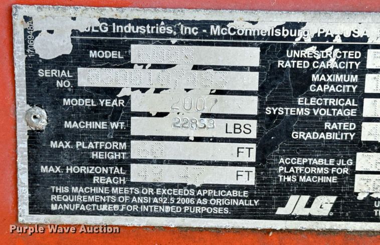 image for item EH7260 2007 JLG 600S boom lift