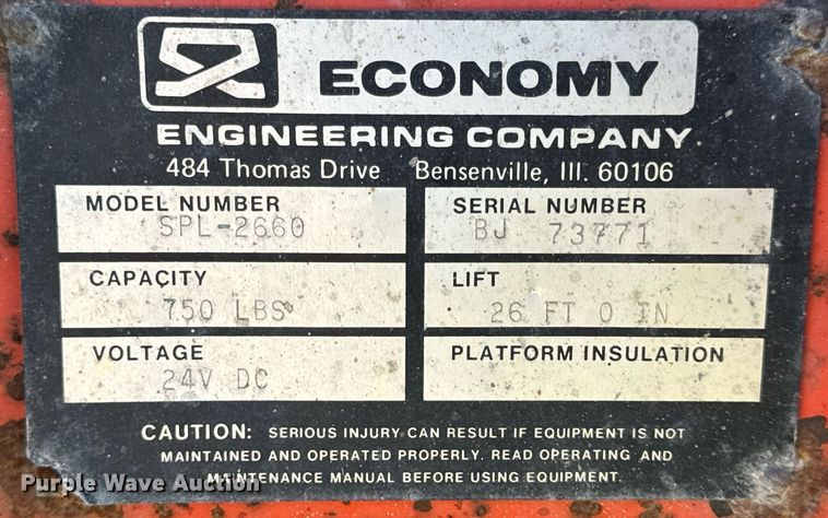 image for item EH7317 1987 Economy SPL-2660 scissor lift