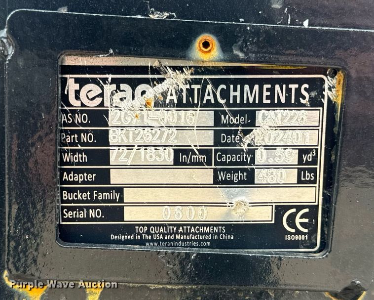 image for item EH7341 2024 Teran BKT26272 skid steer bucket