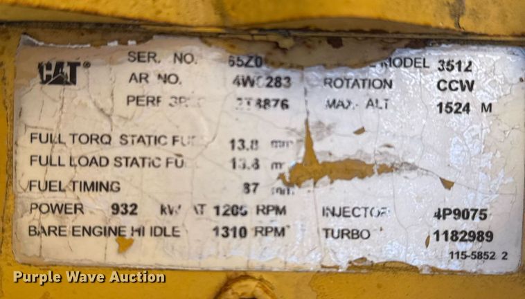 image for item EJ3209 2005 Caterpillar 3512  industrial engine