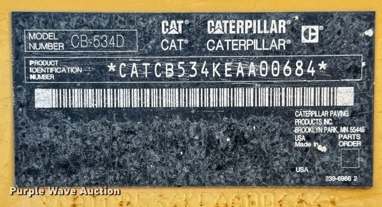 image for item EJ3215 2008 Caterpillar CB-534D XW double drum vibratory roller