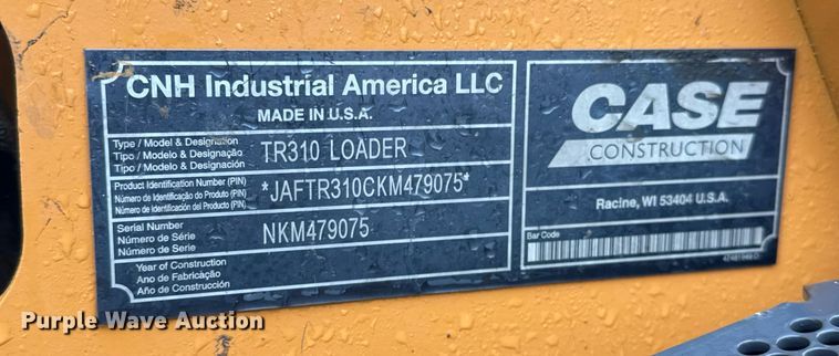 image for item EJ3303 2019 Case TR310 tracked skid steer loader