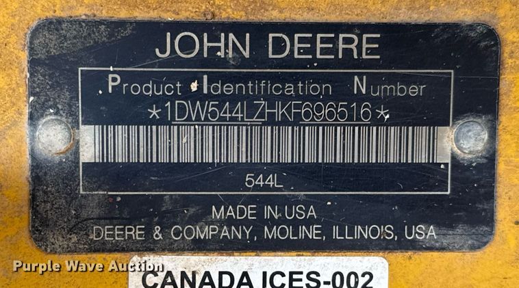 image for item EJ3342 2019 John Deere 544L wheel loader